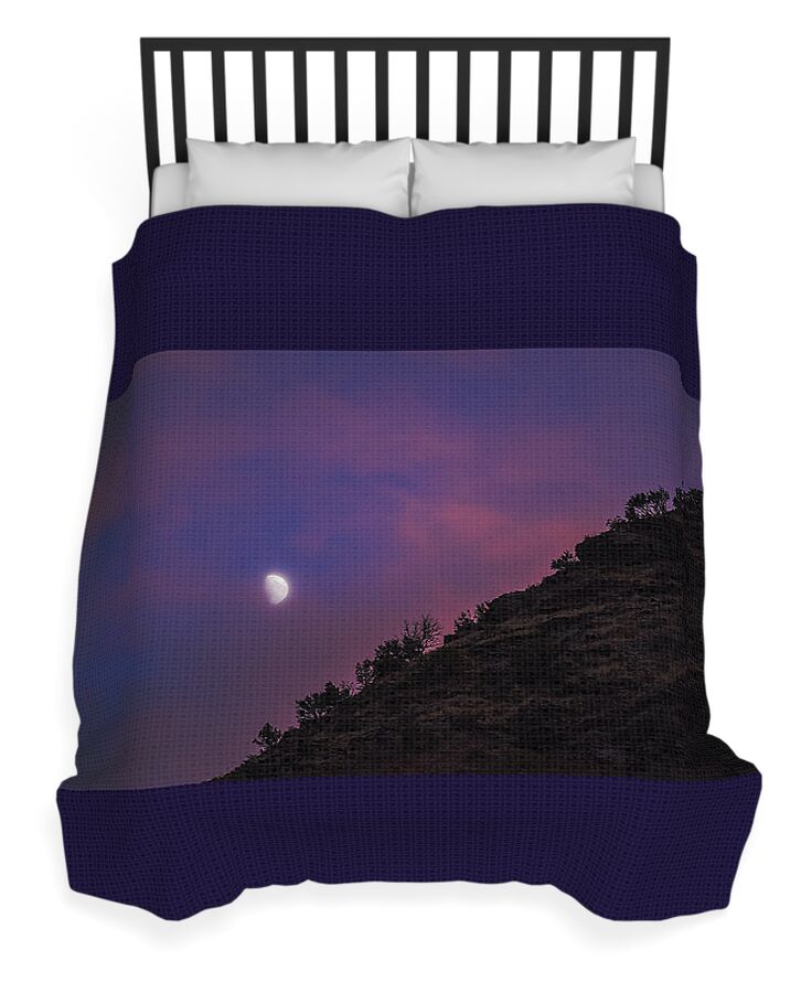 Moonlit Evening Over Silhouetted Hills Duvet Cover