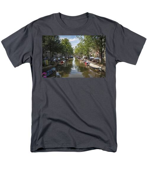 Serene Amsterdam Canal With Boats And Trees Men's T-Shirt  (Regular Fit)