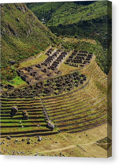 Ancient Terraces and Ruins in Andes Mountains Canvas Art Print by Brandon Wichmann