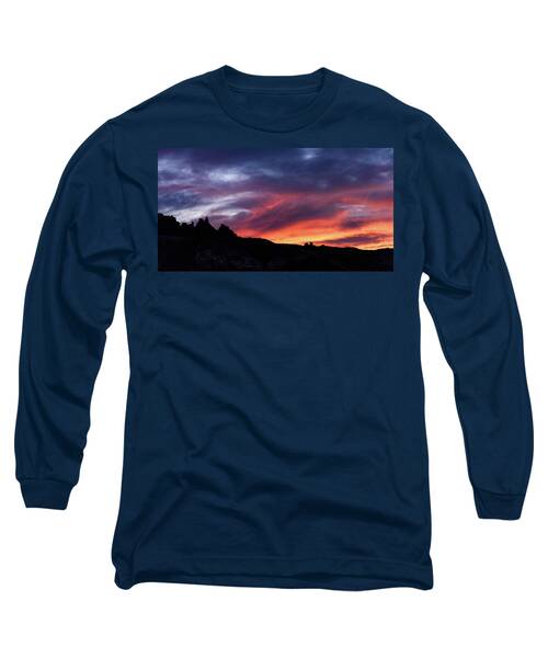 Vivid Twilight over Rocky Silhouette Long Sleeve T-Shirt