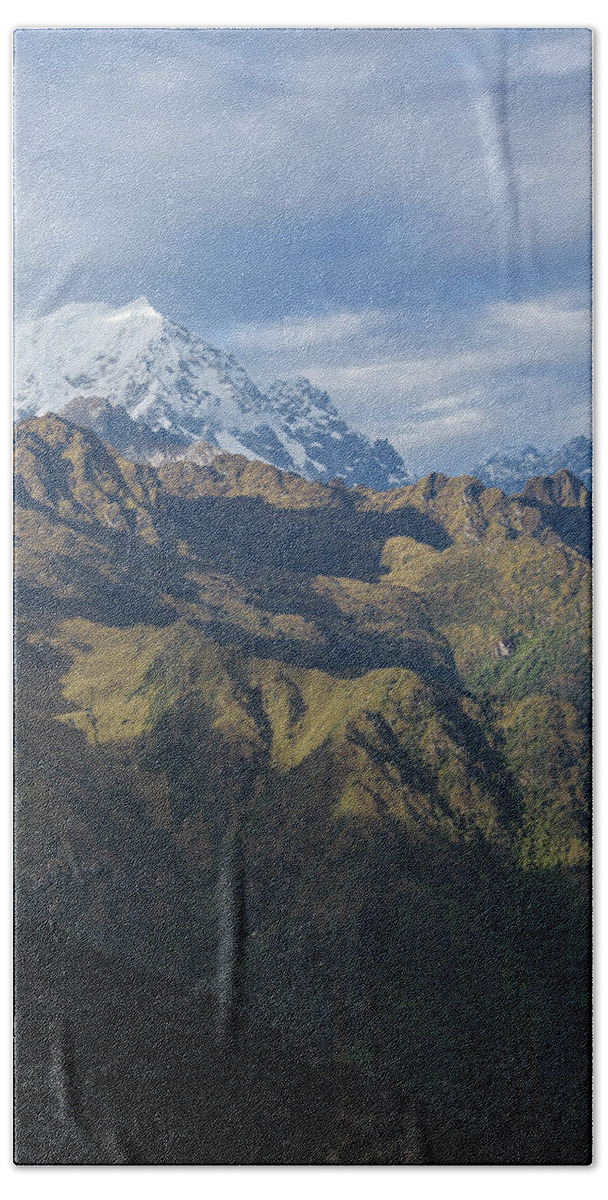 Majestic Andes Mountain Peaks Under Cloudy Sky Bath Towel