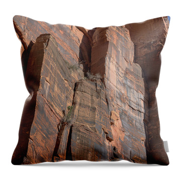 Towering Desert Sandstone Cliffs In Zion National Park Throw Pillow