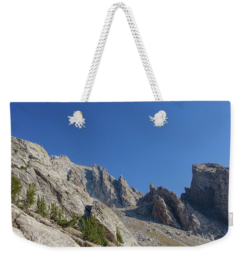Majestic Mountain Peaks Under Blue Sky Weekender Tote Bag