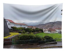 Street Scene with Colorful Mural Tapestry