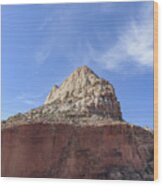 Majestic Mountain Peak Under Blue Sky Wood Print