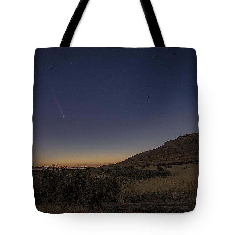 Twilight Comet Over Desert Landscape Tote Bag