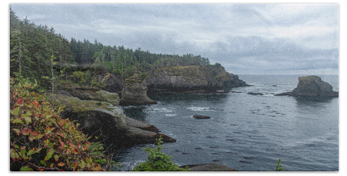 Serene Coastal Cliffs at Dawn Bath Towel