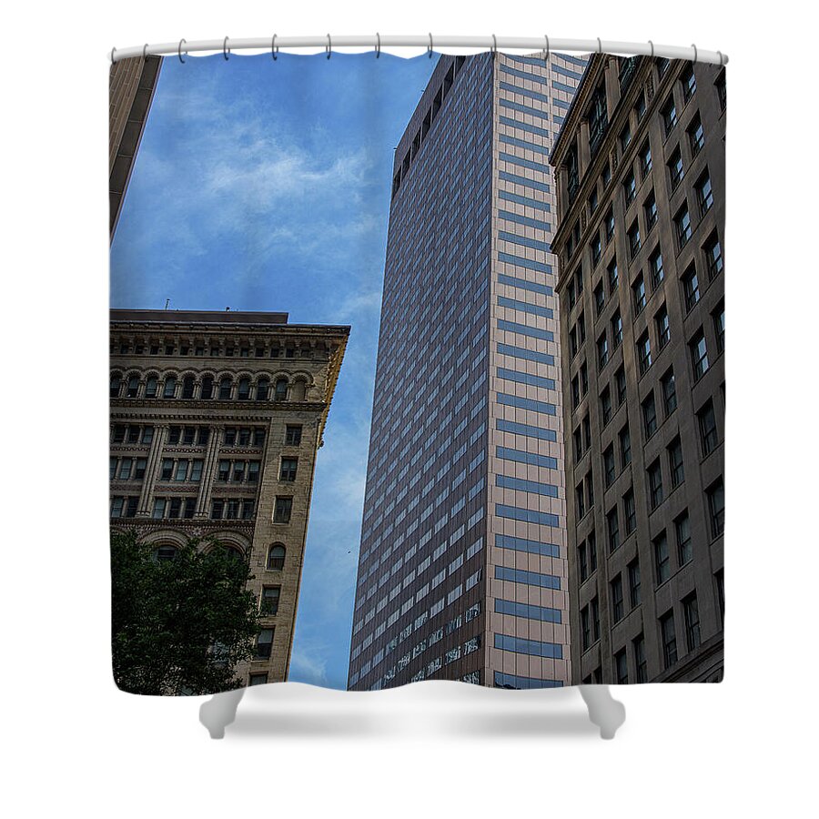 Skyscrapers Against Blue Sky Shower Curtain