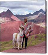 Peruvian Scene With Red Valley And Llama Canvas Print