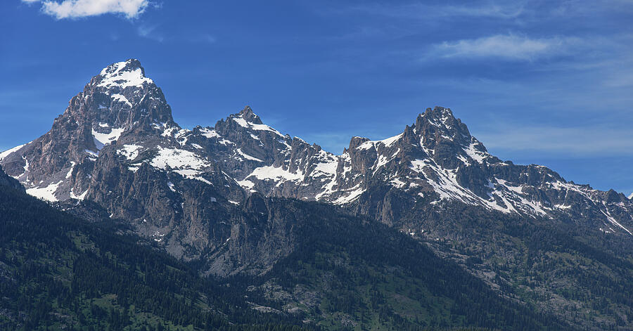Snow-Capped Teton Mountain Peaks Under Blue Sky Photograph by Brandon Wichmann