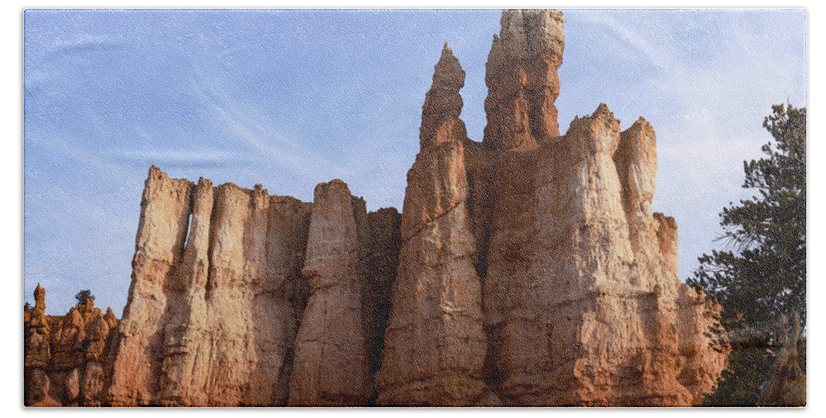 Majestic Rock Formations Under Blue Sky In Bryce Canyon National Park Hand Towel