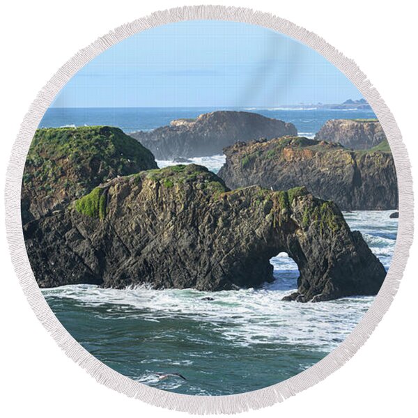 Majestic Coastal Rock Formations Round Beach Towel