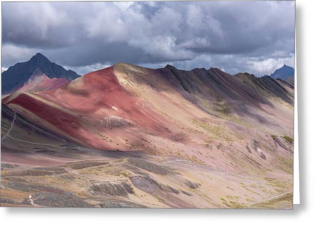 Rainbow Mountain Range Under Cloudy Skies Greeting Card