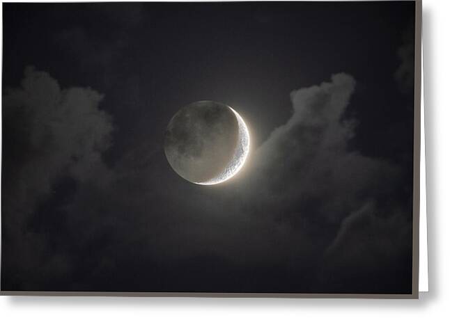 Shimmering Crescent Among Clouds Greeting Card