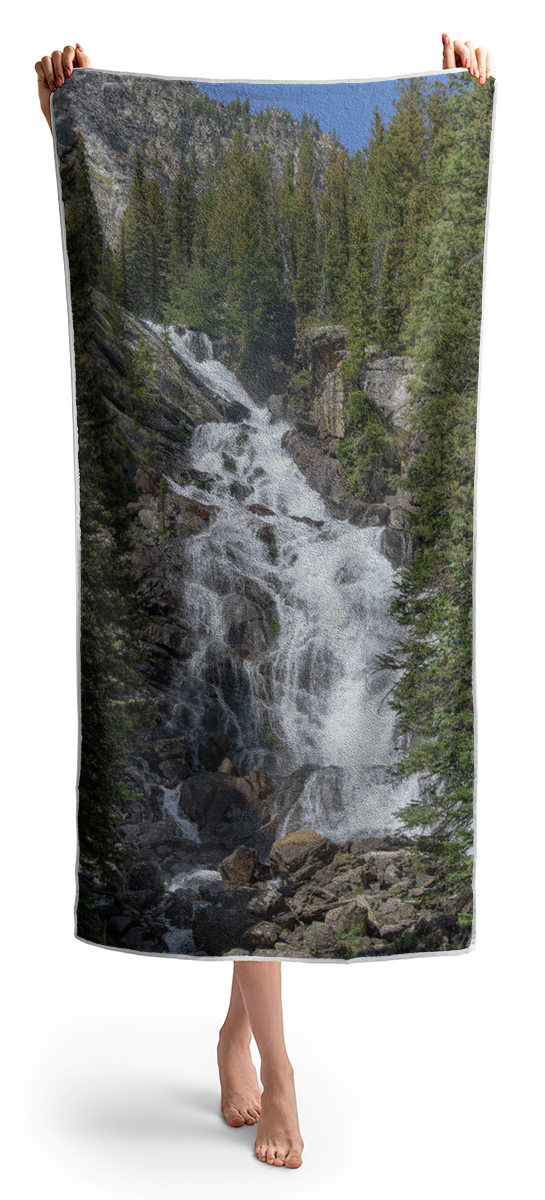 Waterfall Amidst Forest Landscape Beach Towel