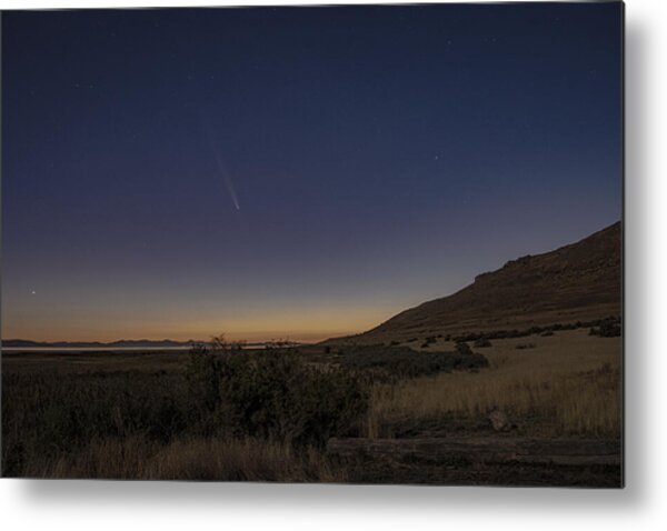 Twilight Comet Over Desert Landscape Metal Print