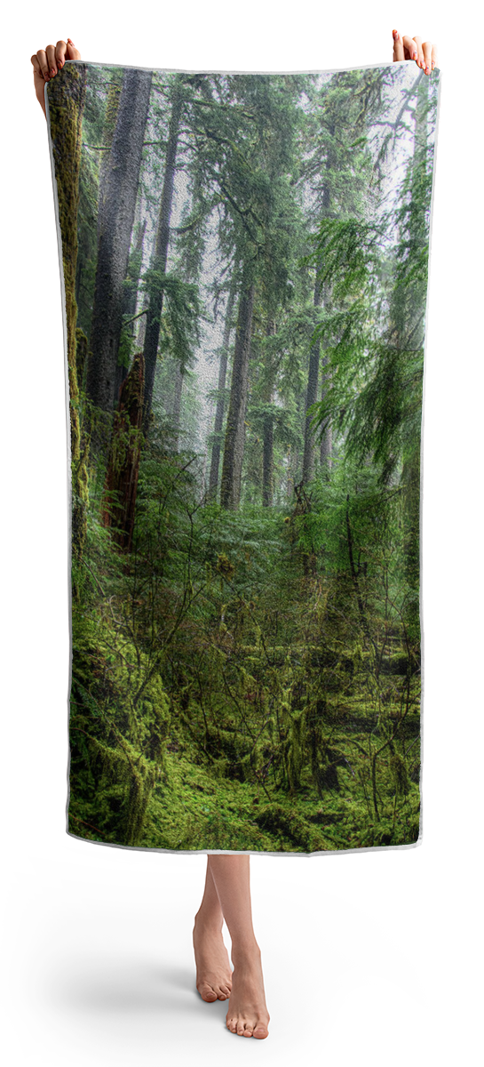 Misty Forest Silhouettes In Olympic National Park Beach Towel