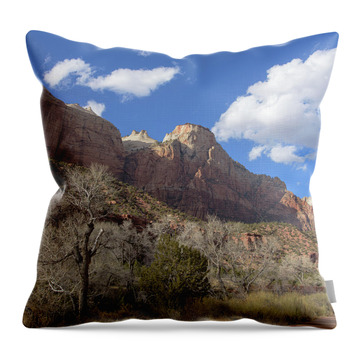 Majestic Mountain Under Clear Blue Sky Throw Pillow