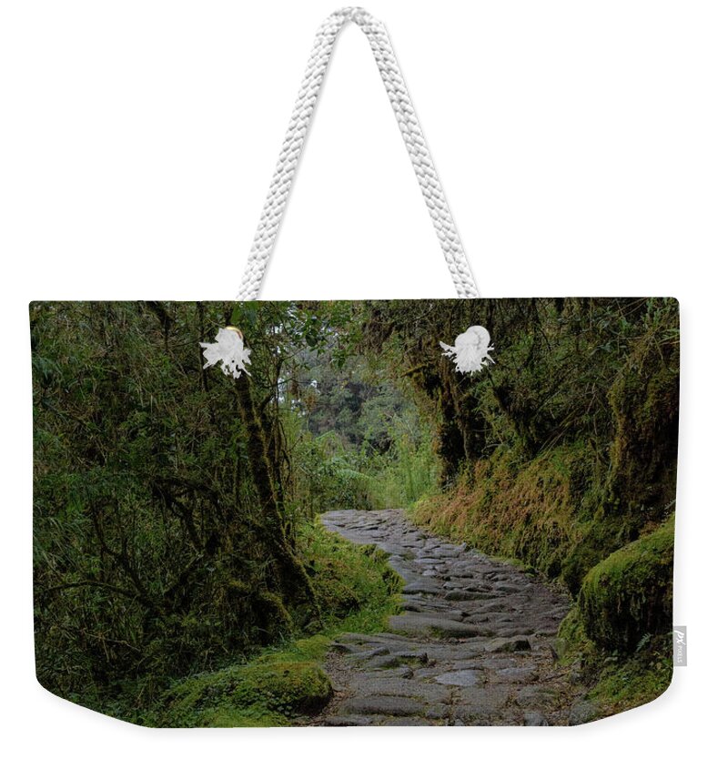 Moss-covered Path Through Lush Forest On The Inca Trail Weekender Tote Bag