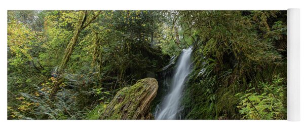 Serene Waterfall in Lush Forest Yoga Mat