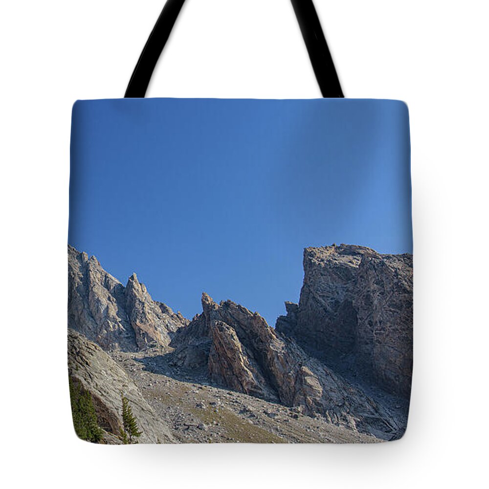 Majestic Mountain Peaks Under Blue Sky Tote Bag