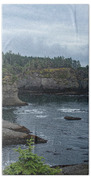 Serene Coastal Cliffs at Dawn Beach Towel