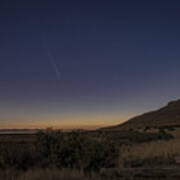 Twilight Comet Over Desert Landscape Art Print