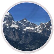 Snow-capped Teton Mountain Peaks Under Blue Sky Round Beach Towel