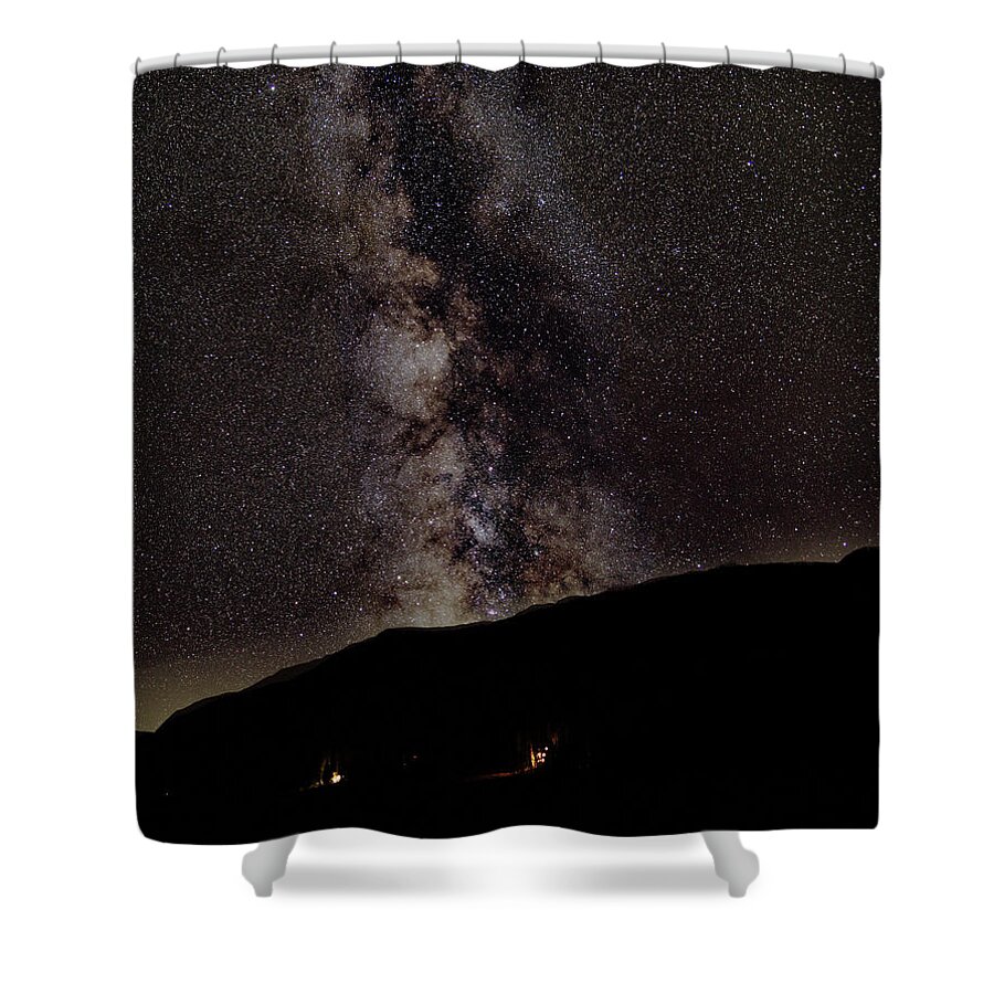 Starry Night Over Mountain Landscape Shower Curtain