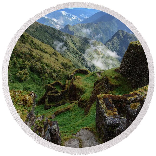 Mysterious Incan Ruins In The Mountains Round Beach Towel