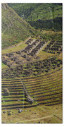 Ancient Terraces And Ruins In Andes Mountains Beach Towel