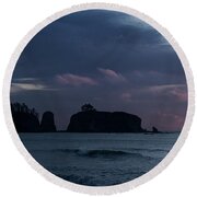 Serene Coastal Sunset with Cliffs Round Beach Towel