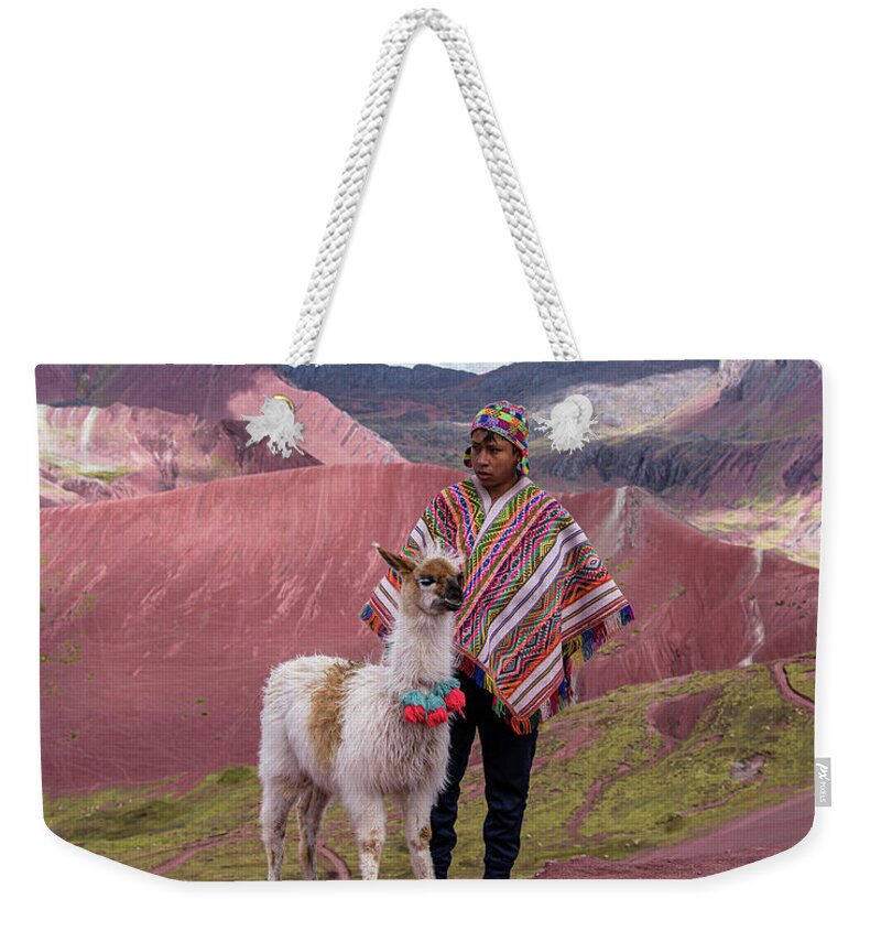 Peruvian Scene With Red Valley And Llama Weekender Tote Bag