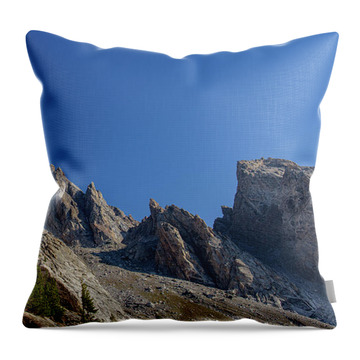 Majestic Mountain Peaks Under Blue Sky Throw Pillow