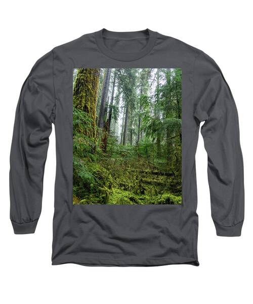 Misty Forest Silhouettes In Olympic National Park Long Sleeve T-Shirt