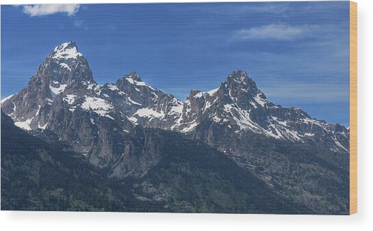 Snow-capped Teton Mountain Peaks Under Blue Sky Wood Print