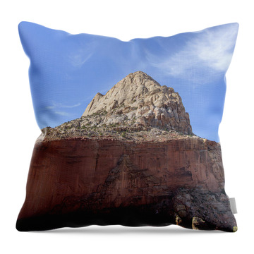 Majestic Mountain Peak Under Blue Sky Throw Pillow