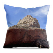 Majestic Mountain Peak Under Blue Sky Throw Pillow