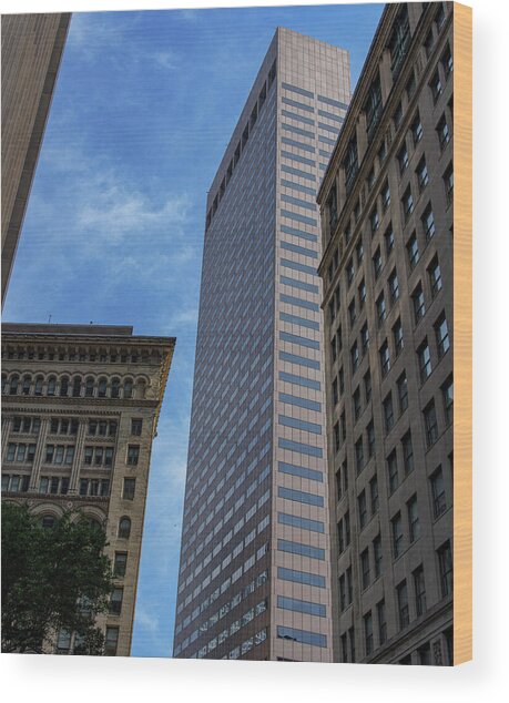 Skyscrapers Against Blue Sky Wood Print