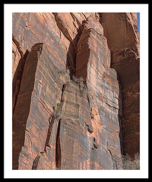 Towering Desert Sandstone Cliffs In Zion National Park Framed Print