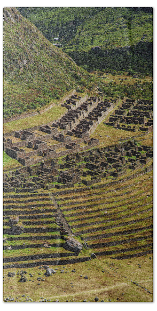 Ancient Terraces And Ruins In Andes Mountains Bath Towel