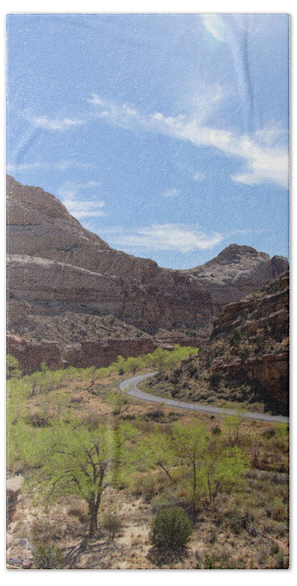Winding Road Through Desert Canyon Bath Towel
