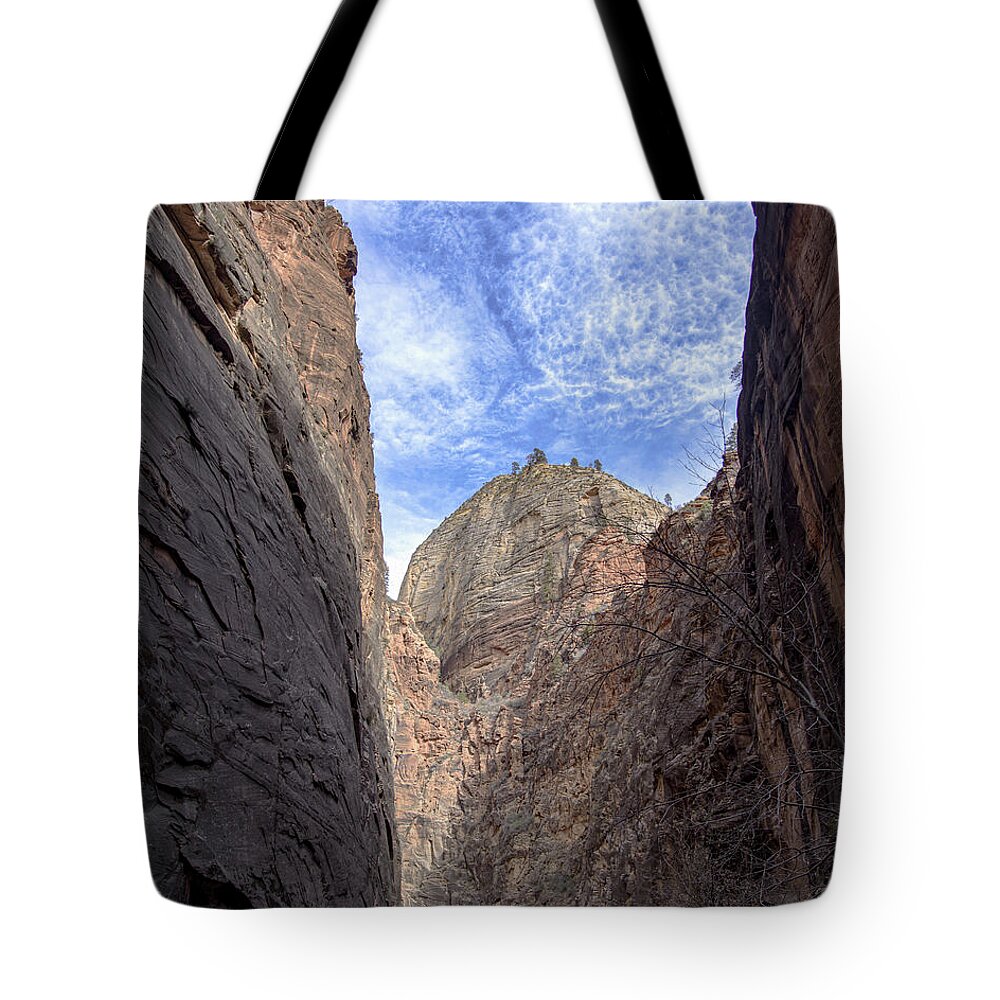 Towering Canyon Cliffs And Blue Sky Tote Bag