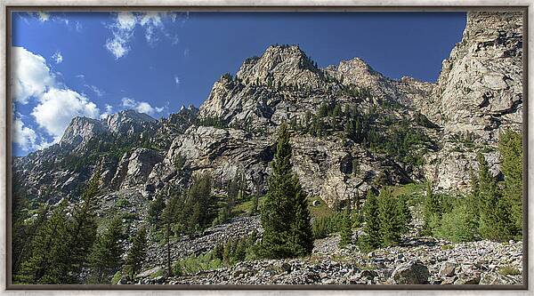 Majestic Mountain Peaks Under Blue Sky In Cascade Canyon Framed Print