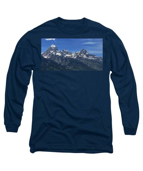 Snow-capped Teton Mountain Peaks Under Blue Sky Long Sleeve T-Shirt
