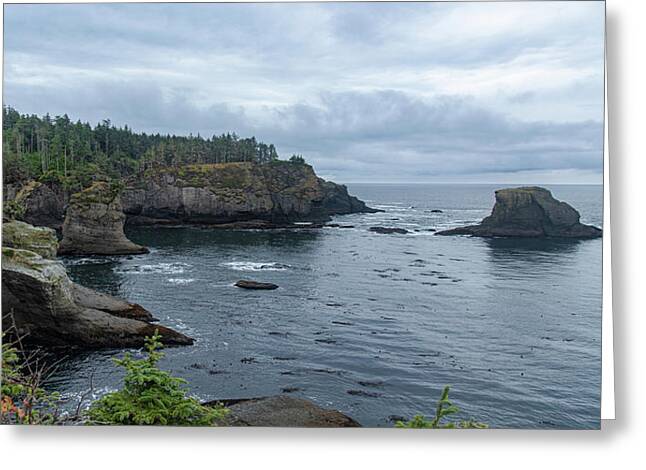 Serene Coastal Cliffs at Dawn Greeting Card