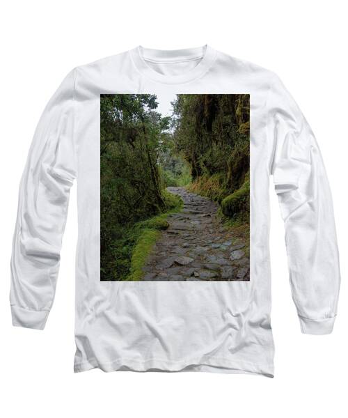 Moss-covered Path Through Lush Forest On The Inca Trail Long Sleeve T-Shirt