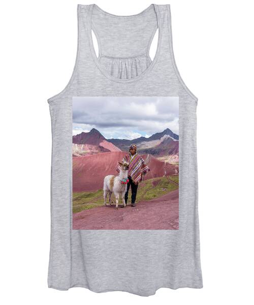 Peruvian Scene With Red Valley And Llama Women's Tank Top