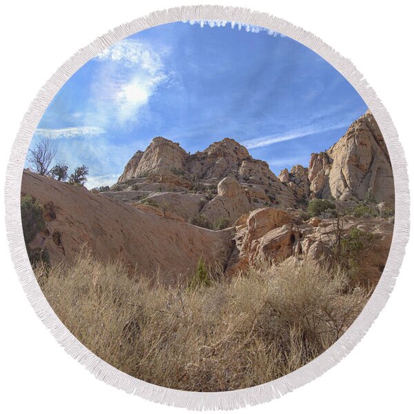 Desert Cliffs In Capitol Reef National Park Round Beach Towel
