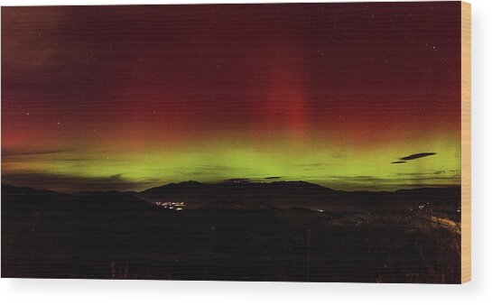 Northern Lights Over Mountain Range Wood Print